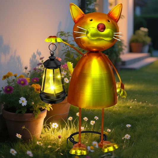 Solar Garden Decor Cat Statue with Solar Lights,13.78in Tall Metal Cat Figurines Decor,Birthday Gifts for Women Mom Grandma,Decorative Stakes for Yard Art Lawn Porch Patio Outside Decorations-VerdiqueGarden