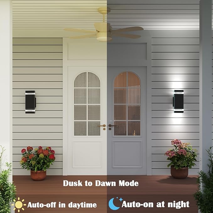 Motion Sensor Outdoor Wall Lights, Dusk to Dawn Exterior Light Fixtures with 3 Modes, Modern Up Down Wall Sconce, Waterproof Aluminum Porch Light for Garage, Patio, Front Door-VerdiqueGarden