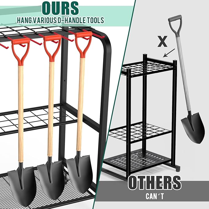 Trieez Garden Tool Organizer for Garage, Yard Tool Organizer with Wheels for Garage Organization and Storage - Sturdy Yard Tool Holder Tool Rack, for Shed, Outdoor, Tool Stand-VerdiqueGarden