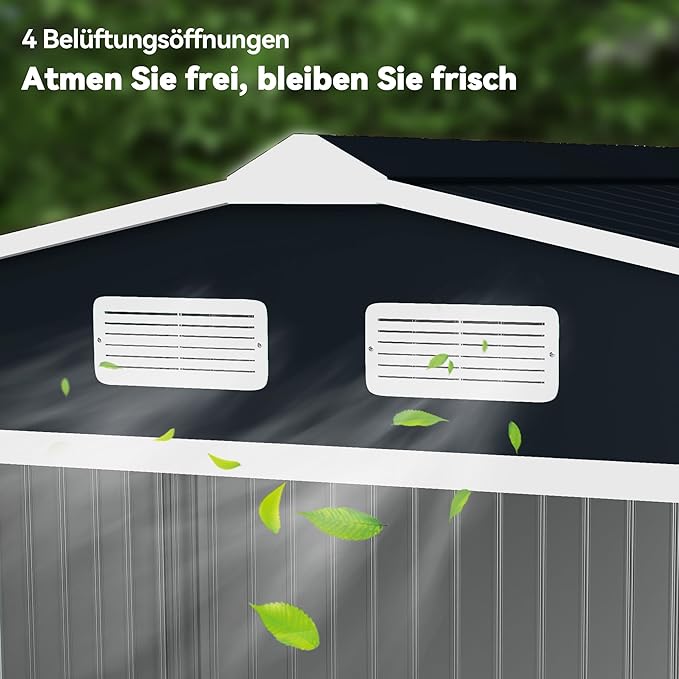 Outsunny 9' x 6' Outdoor Storage Shed, Garden Tool Metal Shed with Foundation Kit, Double Lockable Door, Air Vents and Sloping Roof, for Backyard, Patio, Lawn, Dark Gray-VerdiqueGarden