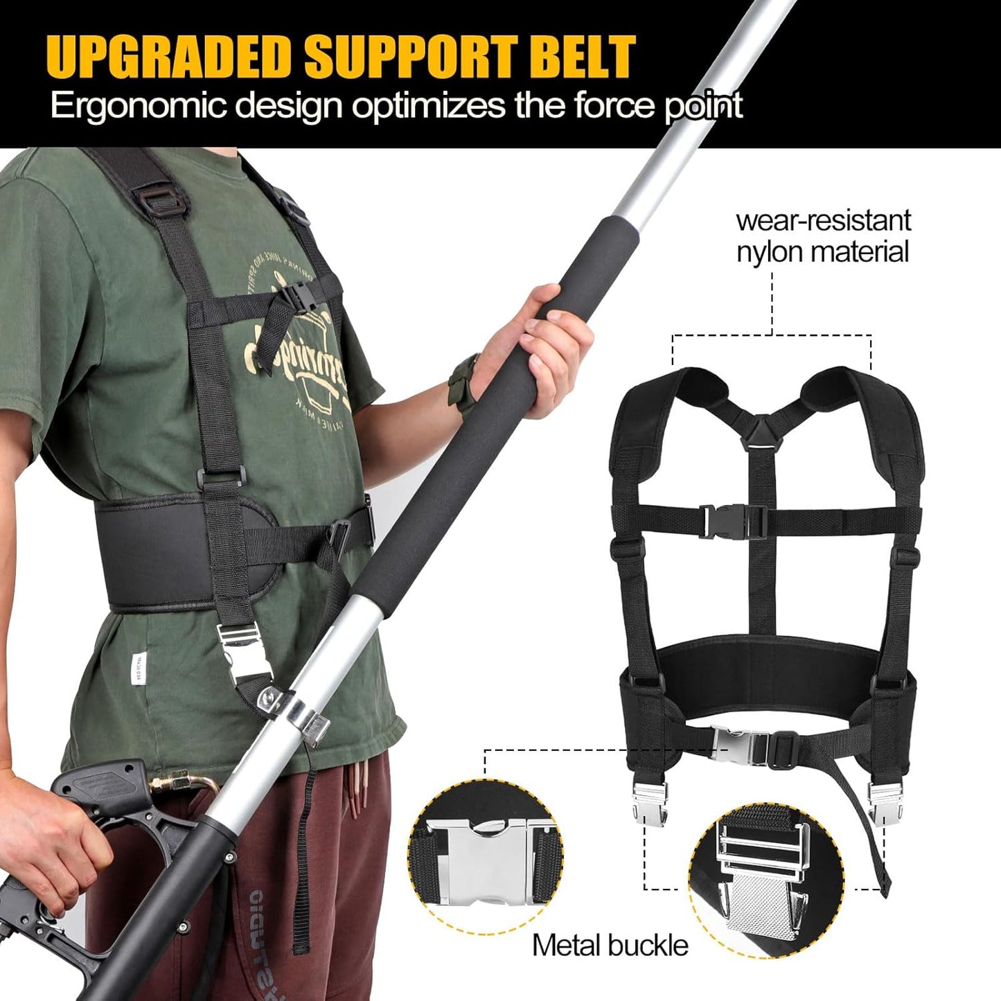 24 FT Telescoping Pressure Washer Wand with Power Washer Extension Wand, Gutter Cleaner Attachment, 4 Adapters, 7 Spray Nozzles & Support Belt Pressure Washer Extension Pole for Wall Roof Gutter-VerdiqueGarden