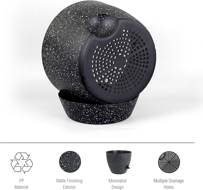 12 inch Large Self Watering Pots for Indoor Outdoor Plants, Flower Plant Pots with Mesh Drainage Holes for Garden House Plants, Plastic Planters with Reservoir for Home Decor, Speckled Black-VerdiqueGarden