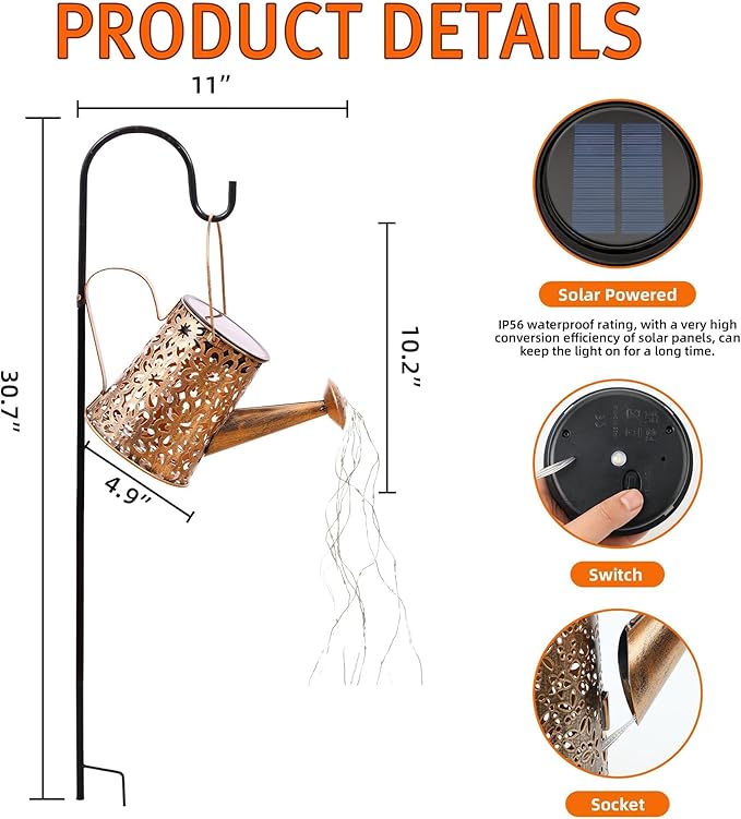 Otdair Solar Lights Outdoor Garden Decor, Metal Daisy Solar Watering Can Lights with 2 Lighting Modes, Outdoor Decorations for Yard, Garden, Patio, Pathway, Christmas, Gift for Mom Grandma-VerdiqueGarden