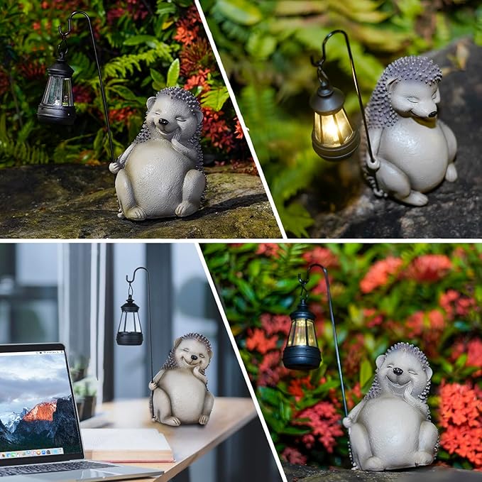 Solar Hedgehog Statue Garden Decor, Solar Hedgehog Statue Lights Outdoor, Waterproof for Patio, Balcony, Yard, Lawn, Father Day & Mother Day Garden Housewarming Gifts for Women, Men, Mom, Dad, Grandma-VerdiqueGarden