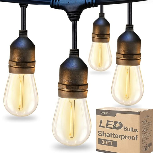 addlon LED Outdoor String Lights 36FT with Dimmable Edison Vintage Shatterproof Bulbs and Commercial Grade Weatherproof Strand - ETL Listed Heavy-Duty Decorative Lights for Patio Garden-VerdiqueGarden