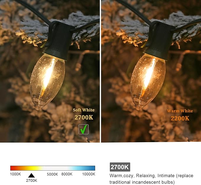 25 Pack C9 LED Replacement Christmas Light Bulbs, Soft White 2700K Waterproof Shatterproof Outdoor String Lights Vintage LED Filament Bulb, E17 Base, Commercial Grade Holiday Decoration Bulbs-VerdiqueGarden