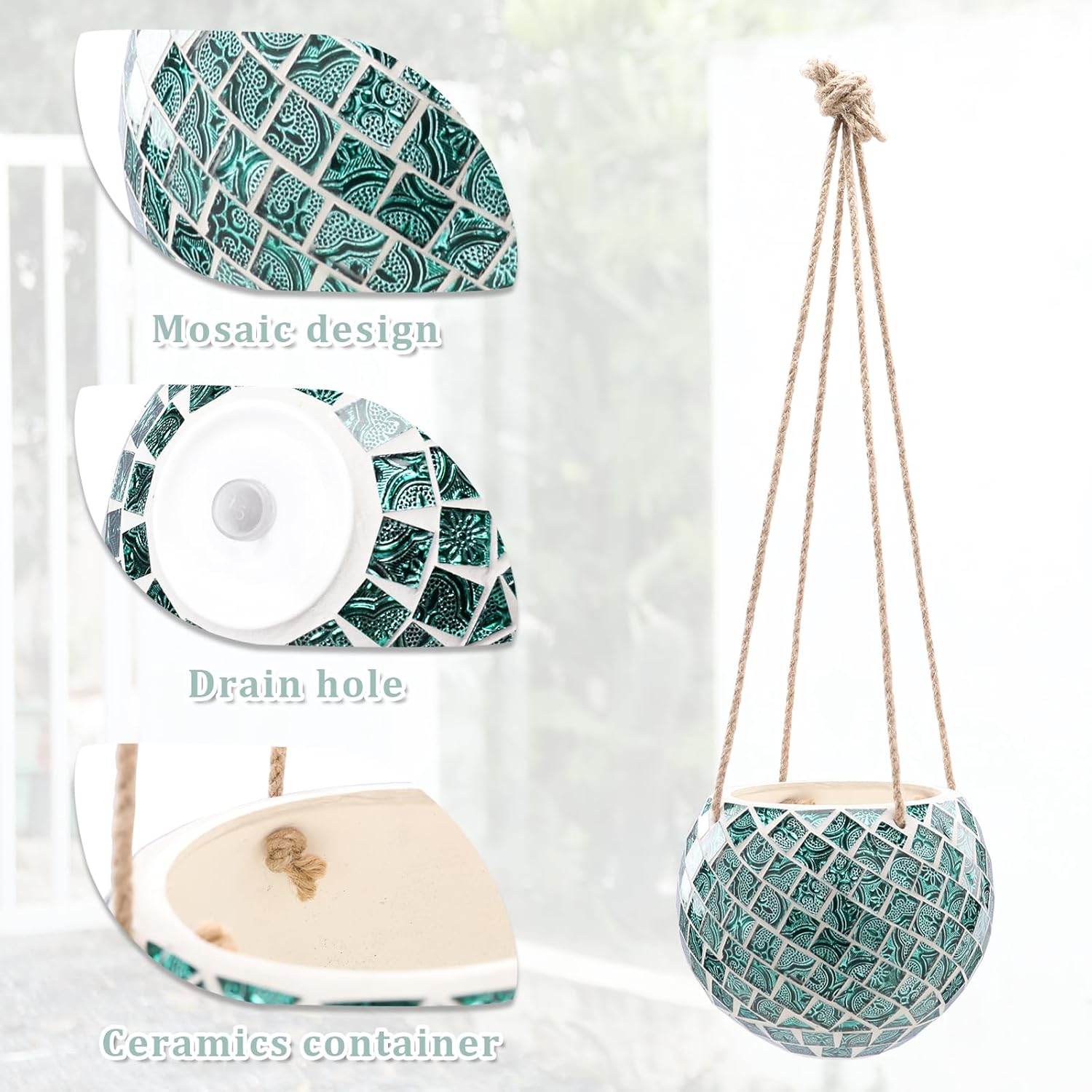 Ceramic Hanging Planter Mosaic Hanging Flower Pot Small Plant Pot for Indoor Plant Disco Ball Planter with Drainage-VerdiqueGarden