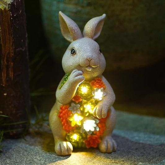 Nacome Solar Garden Outdoor Statues Bunny with Succulent and 7 LED Lights – Lawn Decor for Patio, Balcony, Yard Ornament - Unique Housewarming Gifts-VerdiqueGarden