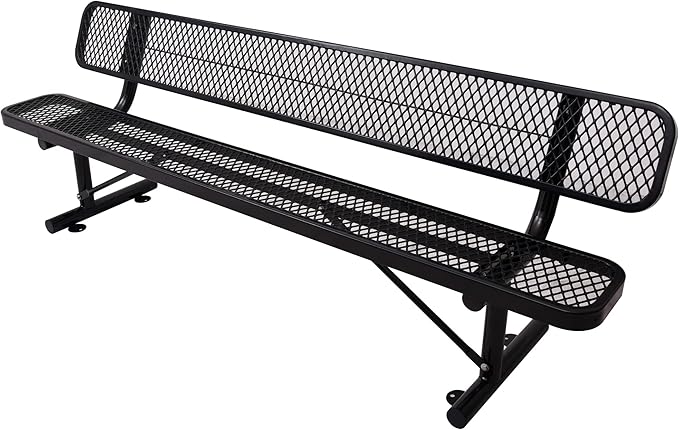 8 FT Heavy Duty Metal Park Bench for Outside, Black Bench with Backrest,4-6 Person Seat, Outdoor Commercial Metal Mesh Benches for Shopping Mall, Lawn, Park, Deck, Garden, Patio, Porch-VerdiqueGarden