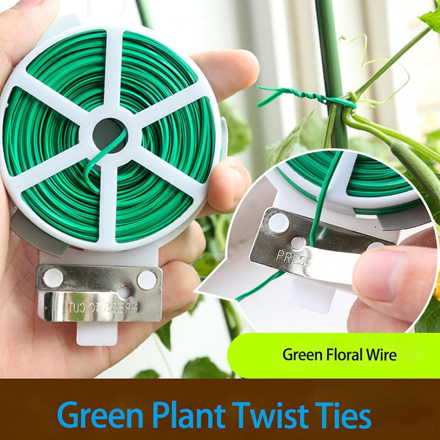 JEUIHAU 6 Reels 328 Ft Green Plant Twist Ties, Green Floral Wire,Plastic Coated Metal Wire Twist Ties with Cutter, Flexible Gardening Wires for Flowers, Vines, and Climbing Plants Suppor-VerdiqueGarden