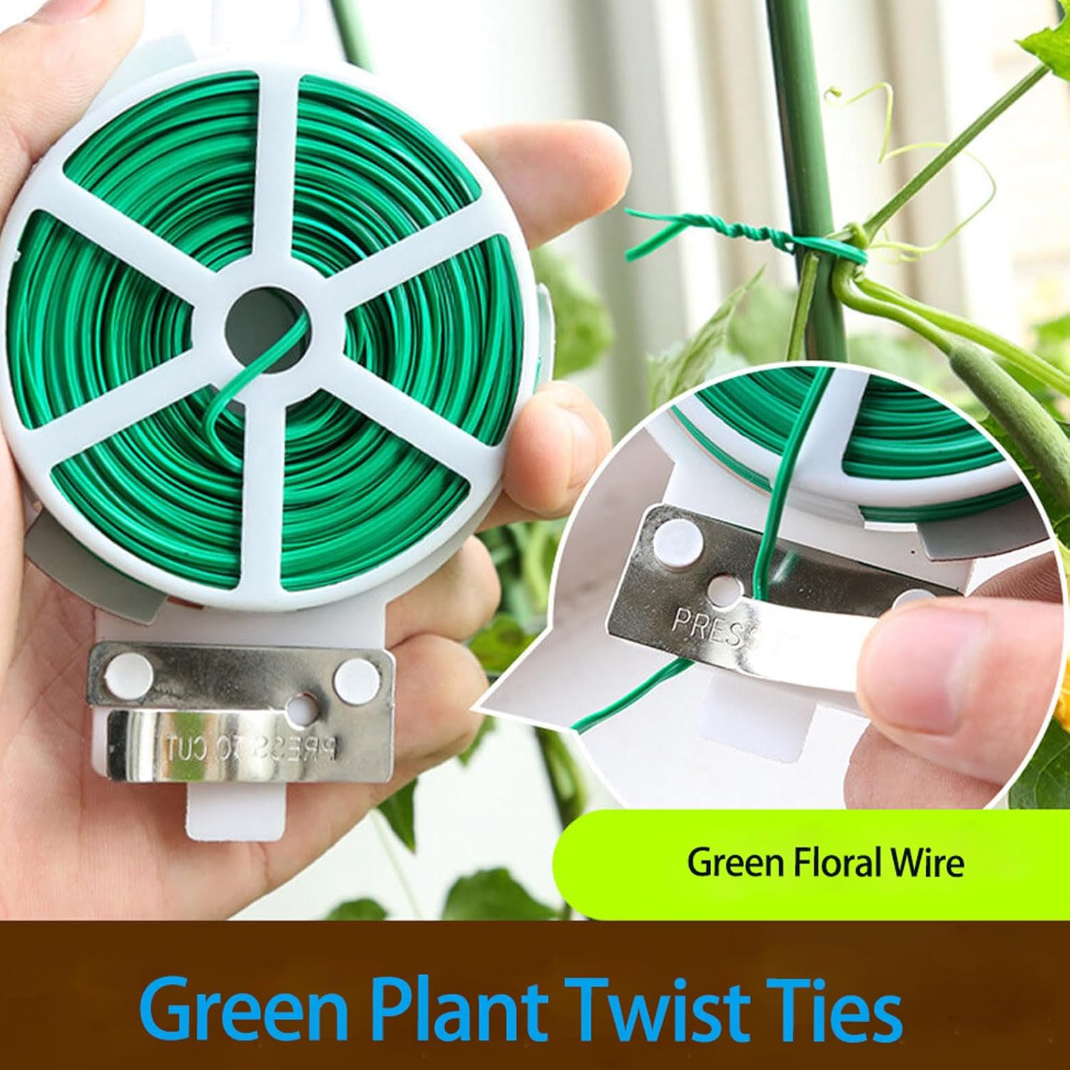 JEUIHAU 6 Reels 328 Ft Green Plant Twist Ties, Green Floral Wire,Plastic Coated Metal Wire Twist Ties with Cutter, Flexible Gardening Wires for Flowers, Vines, and Climbing Plants Suppor-VerdiqueGarden