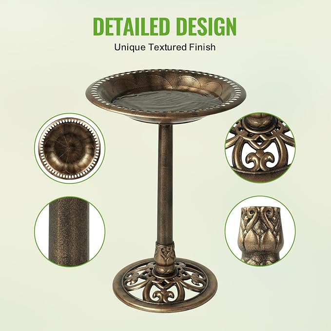 Backyard Expressions Outdoor Garden Bird Bath - Bronze - Weather Resistant Polyresin - 27 Inch-VerdiqueGarden