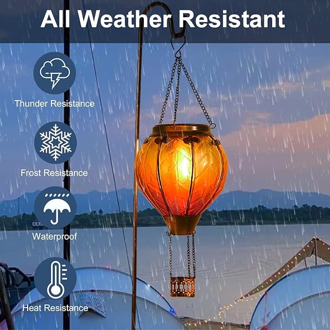 Hot Air Balloon Solar Lantern with Flickering Flame Hanging Solar Lights Outdoor Waterproof Lanterns for Garden Patio Yard Party Decoration-VerdiqueGarden