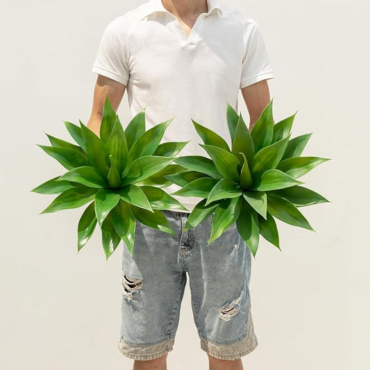 Artificial Agave Plants,Large UV Resistant Fake Agave Planters for Indoor and Outdoor Decorating Artificial Plants for Outdoors Fake Plants (2Pack, 18"-VerdiqueGarden