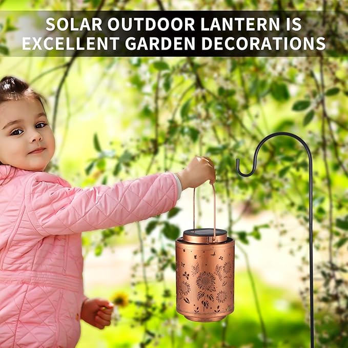 Solar Outdoor Hanging Waterproof Lantern Butterflies Garden Decor LED Light Solar Metal Lantern Gifts for Girl Women Solar Decoration for Patio Pathway Yard, Gold, T-DL-204-VerdiqueGarden