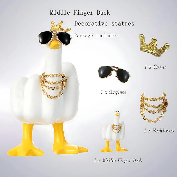 Accddio Middle Finger Duck Decor, Funny Middle Finger Resin Garden Statue, Duck You Cool Fun Gag Gift for Home Office Desk (White)-VerdiqueGarden