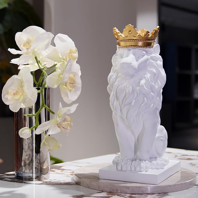 LCdecohome Sculptures Home Decor Lion Statue 15 Inch White Lion Decoration for Living Room 8.5 * 5.5 * 15 Inch-VerdiqueGarden