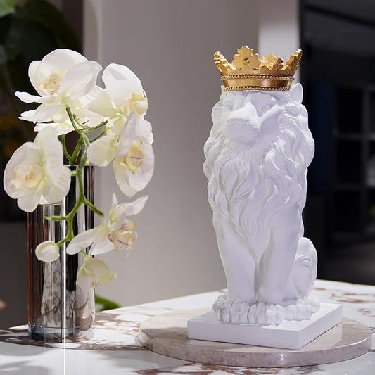 LCdecohome Sculptures Home Decor Lion Statue 15 Inch White Lion Decoration for Living Room 8.5 * 5.5 * 15 Inch-VerdiqueGarden