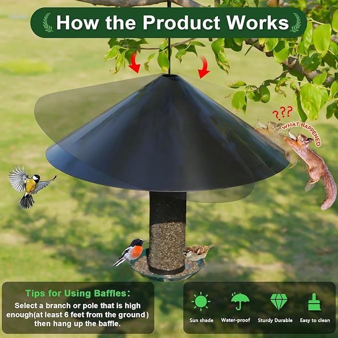 Gtongoko 19 Inch PP Squirrel Baffle for Protect Outside Hanging Mounted Bird Feeder or Bird House Squirrel Proof for Shepherd Hooks Black 1 Pack-VerdiqueGarden