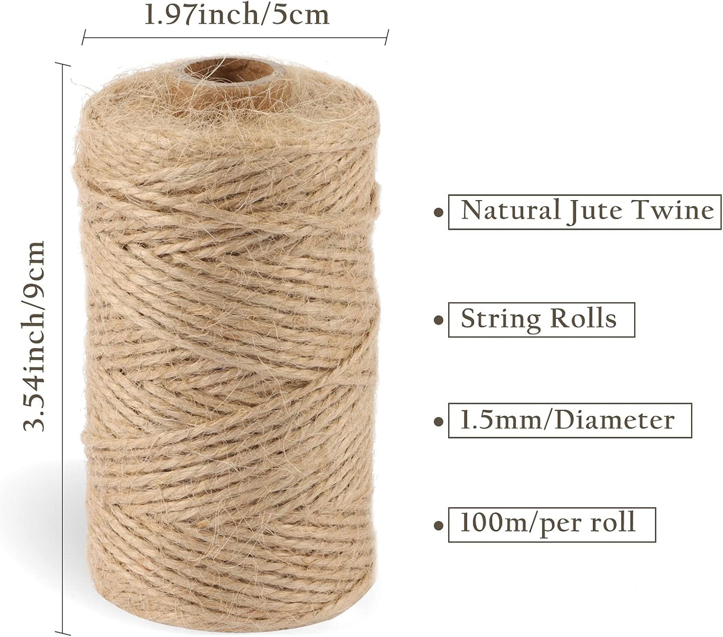 Natural Jute Twine Rope (1.5mm/2mm/3mm/6mm) Durable String for Handmde Crafts,Gardening Applications,Home Gardening,Cat Scratching Post,Gift Packaging... (1.5mm*328ft)-VerdiqueGarden