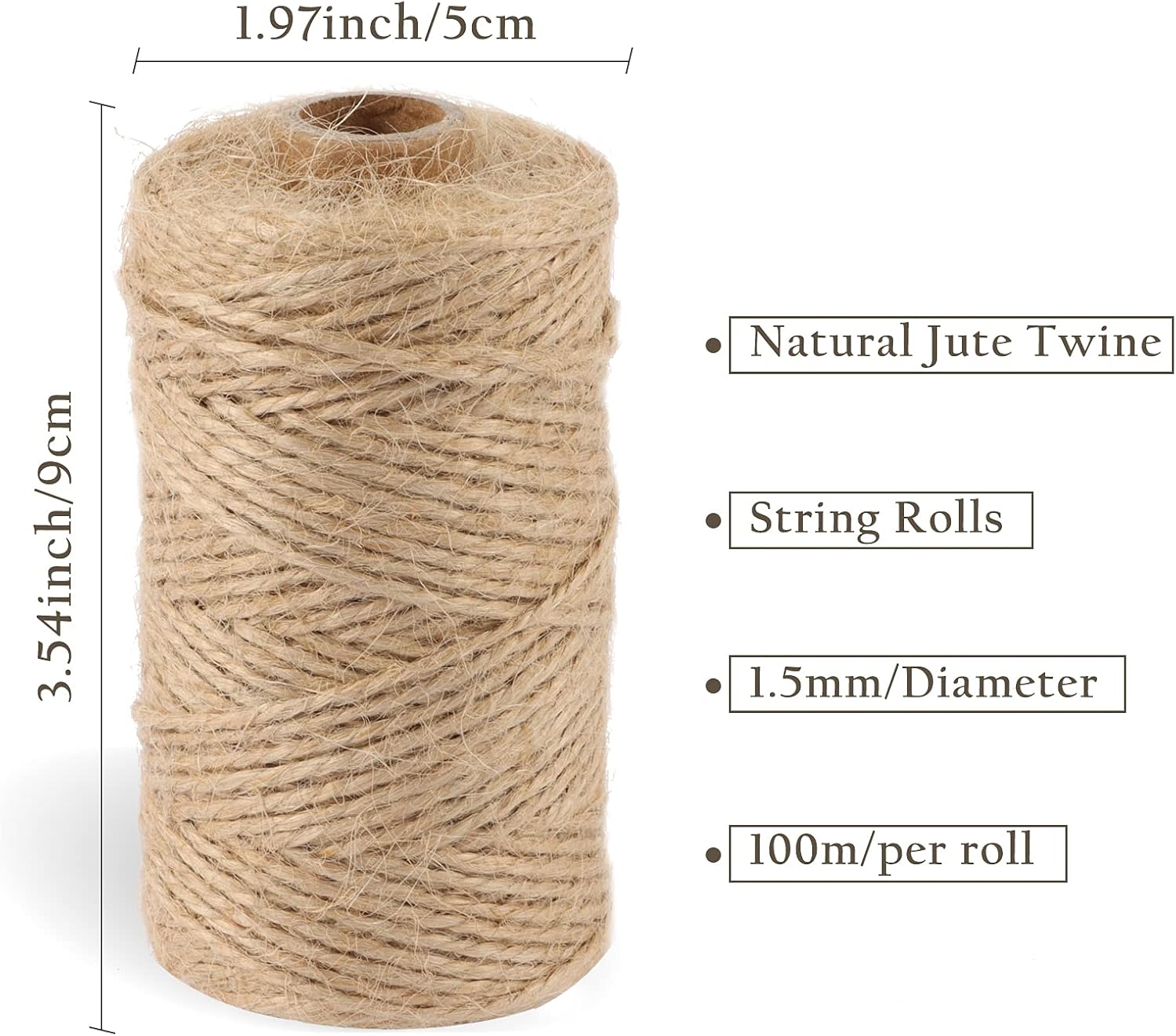 Natural Jute Twine Rope (1.5mm/2mm/3mm/6mm) Durable String for Handmde Crafts,Gardening Applications,Home Gardening,Cat Scratching Post,Gift Packaging... (1.5mm*328ft)-VerdiqueGarden