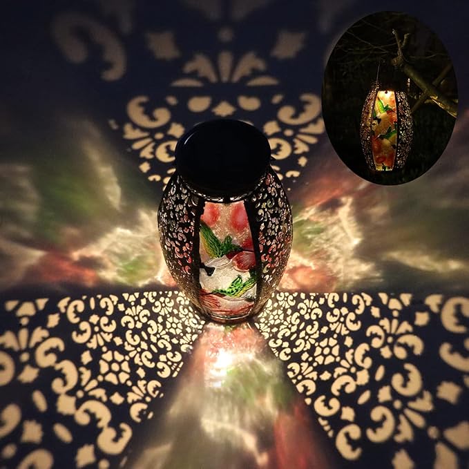 Solar Lanterns Outdoor Light - Solar Powered LED Hummingbird Glass Lights Decorative Waterproof Tabletop Lamp with Hollowed-Out Design for Indoor Yard Table Patio Garden Pathway Holiday-VerdiqueGarden