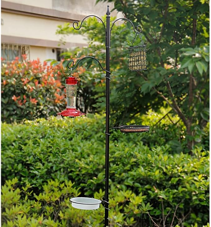 yosager Premium Bird Feeding Station Kit, 75" x 21" Bird Feeder Pole, A Multi Feeder Hanging Kit with Metal Suet and Bath for Attracting Wild Birds, Birdfeeder and Planter Hanger-VerdiqueGarden