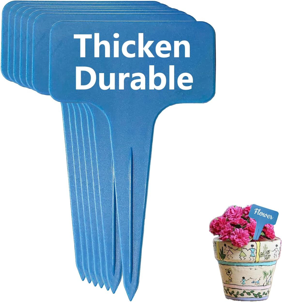 Blue Thick Plant Garden Labels, Plastic T-Type Nursery Markers Tags(100 Pcs)-VerdiqueGarden