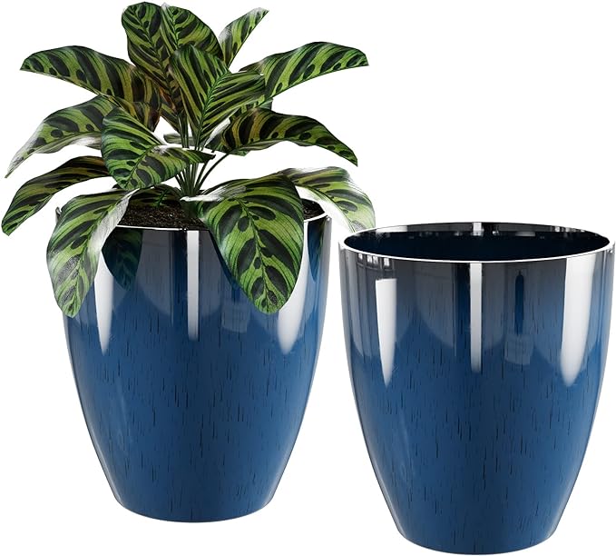 QCQHDU Plant Pots Set of 2 Pack,10 Inch Plant Pot for Indoor and Outdoor Plants with Drainage Hole,Flower Pots Modern Decorative Planter for Garden Plants (Blue)-VerdiqueGarden