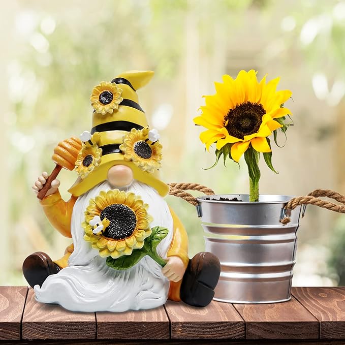 Hodao Bumble Bee Spring Gnome Decorations Honey Bee Gnomes Ornaments World Bee Day Decorations Gifts Fall Thanksgiving Gnomes Figurines Bee for Garden Decor Birthday Gifts for Mom, Grandma, Women-VerdiqueGarden