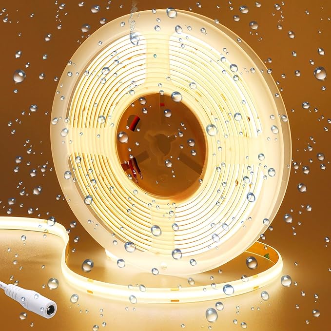 24V COB LED Strip Light Warm White 3000K 5M/16.4ft 2400LEDs Waterproof IP65 Uniform Glow CRI 93+ Flexible LED Tape Lights for DIY Cabinet Bedroom Kitchen Home Decor(No Power Supply)-VerdiqueGarden