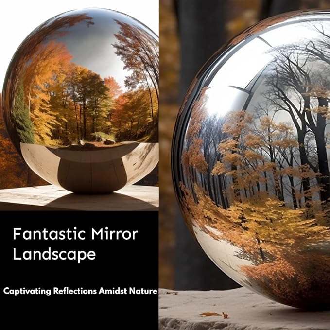 12 Inch Stainless Steel Gazing Globe,v2croft Hollow Ball Mirrored Surface Polished Shiny Sphere,Garden Stainless Steel Gazing Ball for Outdoor Lawn Pond Yard Ornament(Silver)-VerdiqueGarden