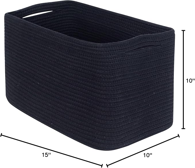 MINTWOOD Design Storage Basket for Shelves, Decorative Baskets for Organizing, Book Basket, Storage Cube Bin Box, Woven Closet Organizer, Pantry Closet and Shoe Basket, Full Black-VerdiqueGarden