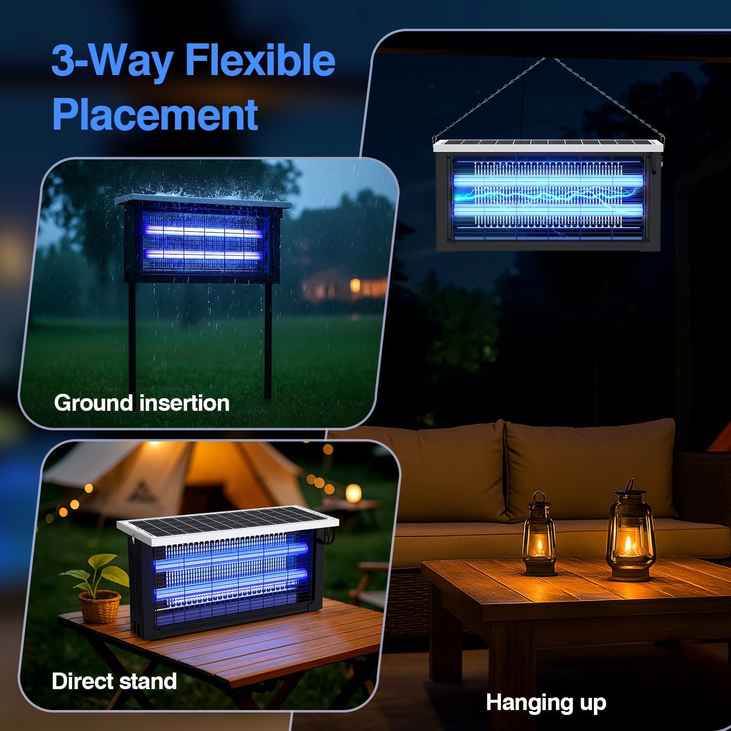 Solar Bug Zapper Outdoor, Powerful Mosquito Zapper, Electric Mosquito Killer Outdoor, Waterproof & Portable Fly Killer, Rechargeable Flying Insect Trap for Patio, Yard, Garden, Home, Camping, Black-VerdiqueGarden