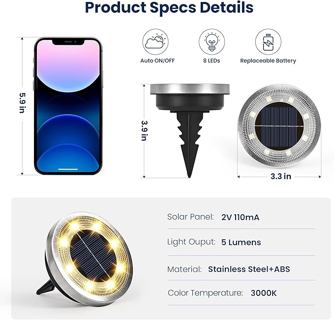 SOLPEX 2 Pack Solar Ground Lights Outdoor Waterproof, Solar Powered Pathway Lights, Landscape Lighting for Garden Walkway Driveway Backyard Decor (Warm White)-VerdiqueGarden