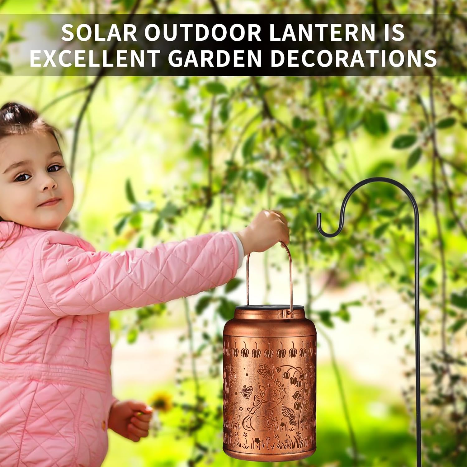 Solar Lanterns Outdoor Waterproof Hummingbird Garden Decor Christmas Gifts for Women Mom Grandma Hanging Lights Metal Decoration Outside for Yard, Patio,Backyard,Porch(Cat and Butterfly)-VerdiqueGarden