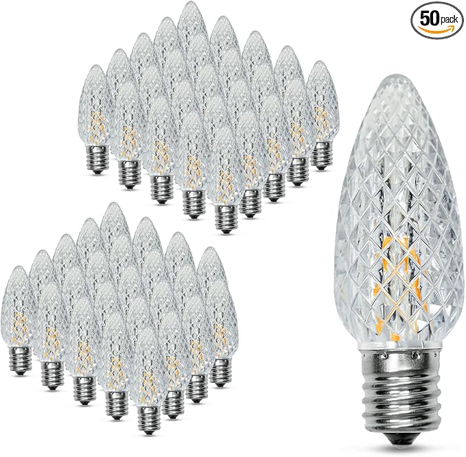 50Pack C9 Christmas LED Light Bulbs, Strawberry Replacement Bulb 2200K Warm White Shatterproof & Waterproof Outdoor String Light Bulbs, E17 Candelabra Base Edison Bulbs for Holiday Decoration-VerdiqueGarden