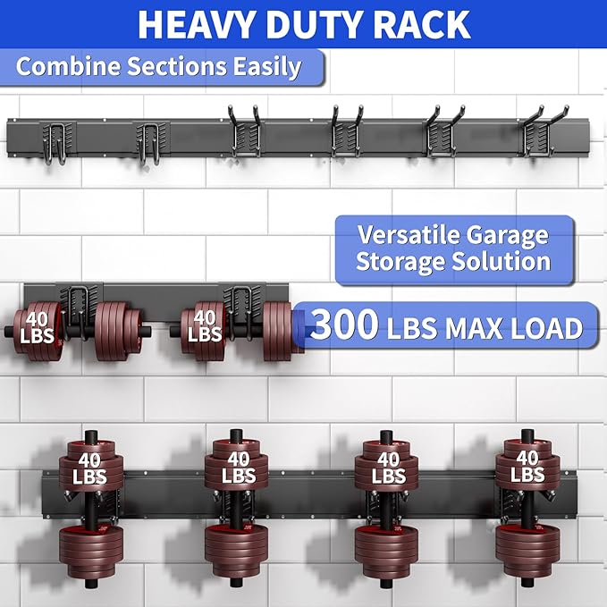 Garage Organization Tool Organizer Wall Mount, 48inch Heavy Duty Garden Tool organizer Storage System, Easy Install With 6 Adjustable Hooks, For Garage, Basement, Shed, Workshop(Black)-VerdiqueGarden