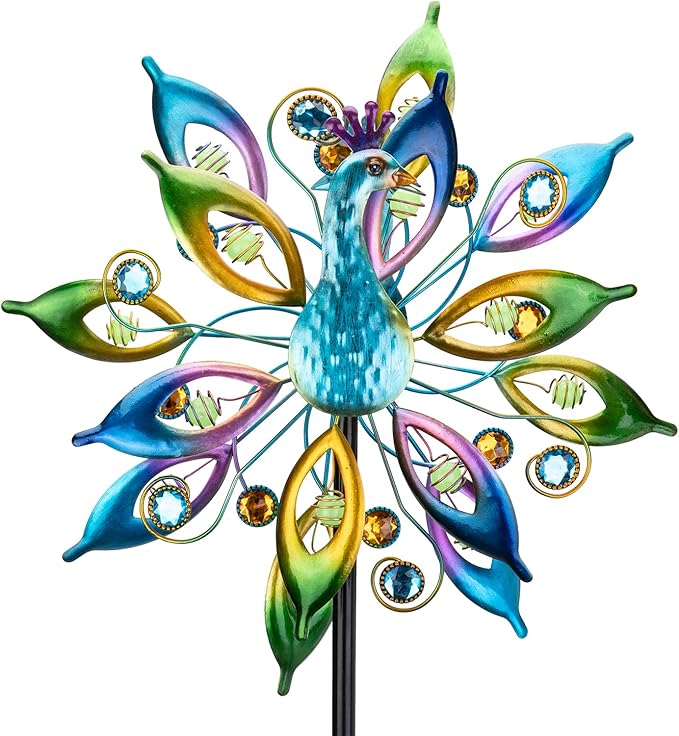 DREAMYSOUL 15.7" D*65”H Metal Peacock Wind Spinners Double Sided Kinetic Wind Sculptures Outdoor Metal Windmill for Garden Yard Decor-VerdiqueGarden