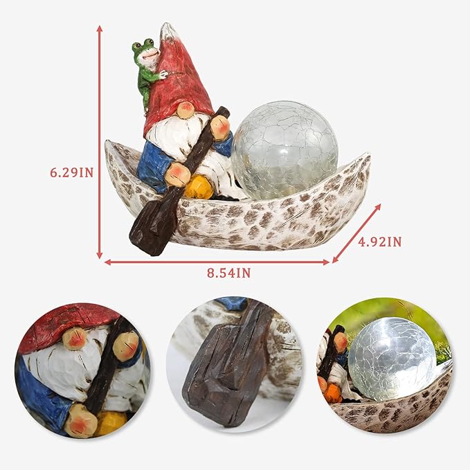 Garden Gnome Statue,Solar Gnomes Figurine,Outdoor Gnome Decor,Gnomes Decorations for Yard with Solar Light,Gnome Sculptures for Patio Lawn Ornaments-VerdiqueGarden