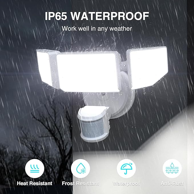 85W LED Security Lights Motion Sensor Light Outdoor, 8500LM Dusk to Dawn, IP65 Waterproof, 6500K, 3 Head Motion Detected Flood Light, Floodlight for Outside, Garage, Yard, Porch (White)-VerdiqueGarden