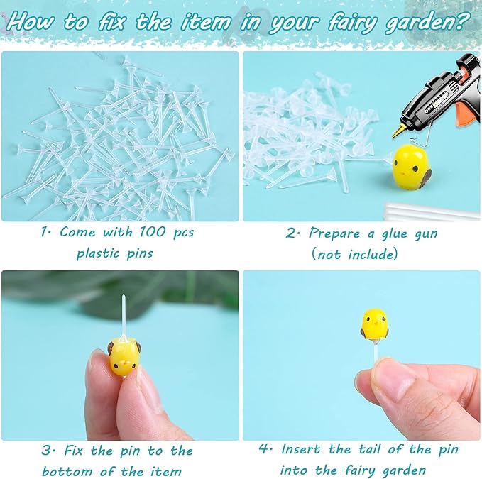 Modacraft 200Pcs Miniature Fairy Garden Accessories Including 100Pcs Fixed Pins, Fairy Garden Kit Fairy House Animal Figurines Mini Landscape for Garden Dollhouse Potted Plant Bonsai Terrarium Décor-VerdiqueGarden