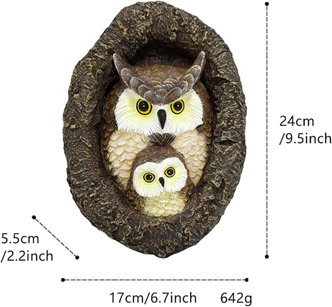 Owl Mom and Owlet Tree Hugger, Outdoor Garden Sculpture Tree Faces, Owl Bird Garden Resin Statue, Tree Peeker Ornament, Durable & Waterproof, Decorations Gardening Presents for Housewarming Birthday-VerdiqueGarden