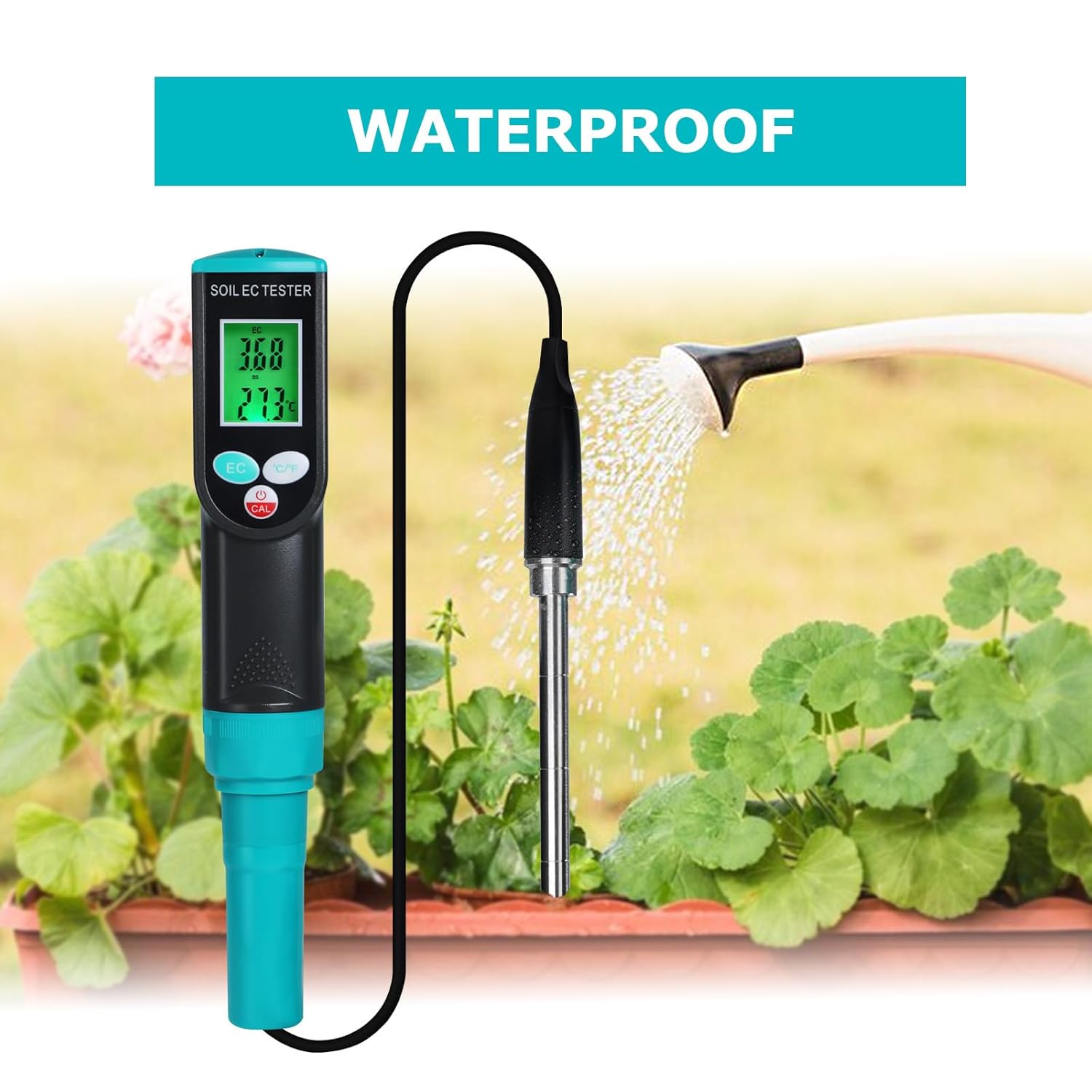 Digital Soil EC Meter, 2-in-1 EC and Temperature Meter with Corded EC Sensor Electrode, Backlight LCD Display, ATC Function 0~50℃, Portable Plant EC Meter for Gardening, Farming and Outdoor Plants-VerdiqueGarden