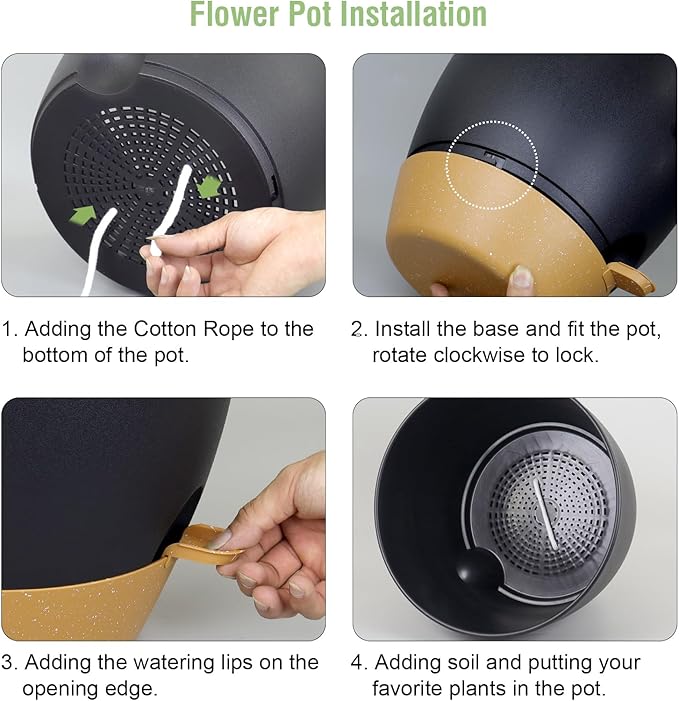 12 inch Large Self Watering Pots, Plant Pots with Mesh Drainage Holes for Indoor Outdoor Plants, Plastic Planters with Deep Reservoir for Garden House Flower Plants, Black with Brown-VerdiqueGarden