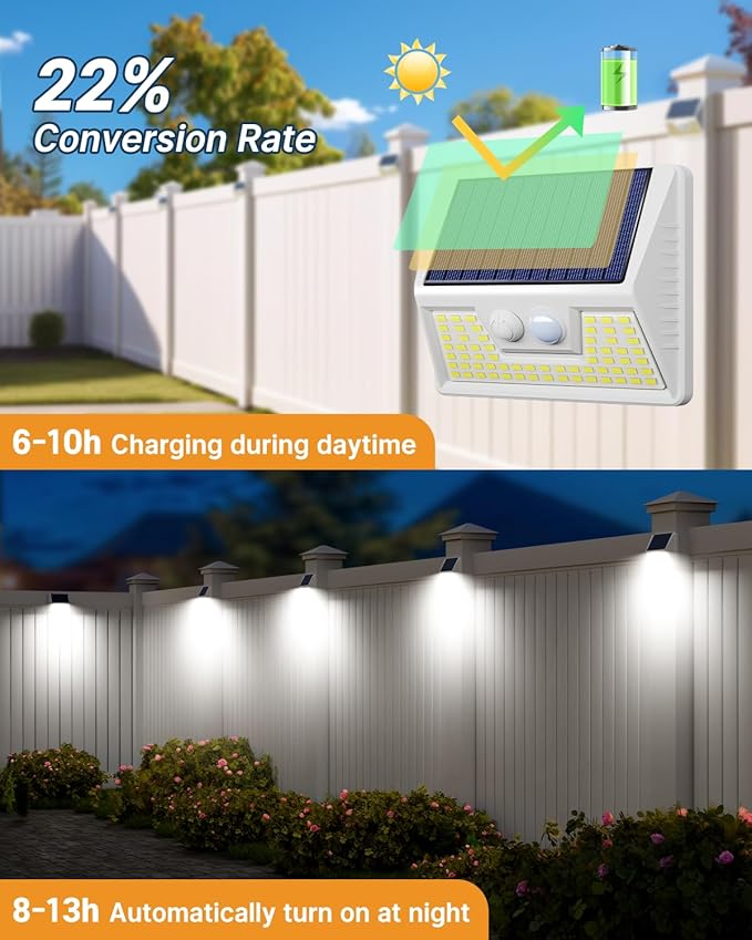 4 Pack Solar Fence Lights Waterproof, Motion Sensor Deck Lights Outdoor, Cold White LED Outside Lights Wireless for Wall Yard Steps Stairs Garden - White-VerdiqueGarden