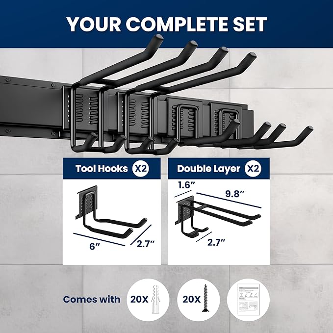 Garage Storage, Garage Organization, Garage Tool Organizer Wall Mount, Garden Tool Organization and Storage 32.1 Inches, Max 300lbs Adjustable Metal Hooks, Hangers Garden Yard Tool Rack,-VerdiqueGarden