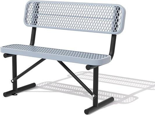 4/6/8 Feet Park Bench for Outside Heavy Duty Metal, Garden Benches Outdoor Bench with Backrest & Portable Frame, for Shopping Malls Stores Parks Patios Decks, Grey-VerdiqueGarden