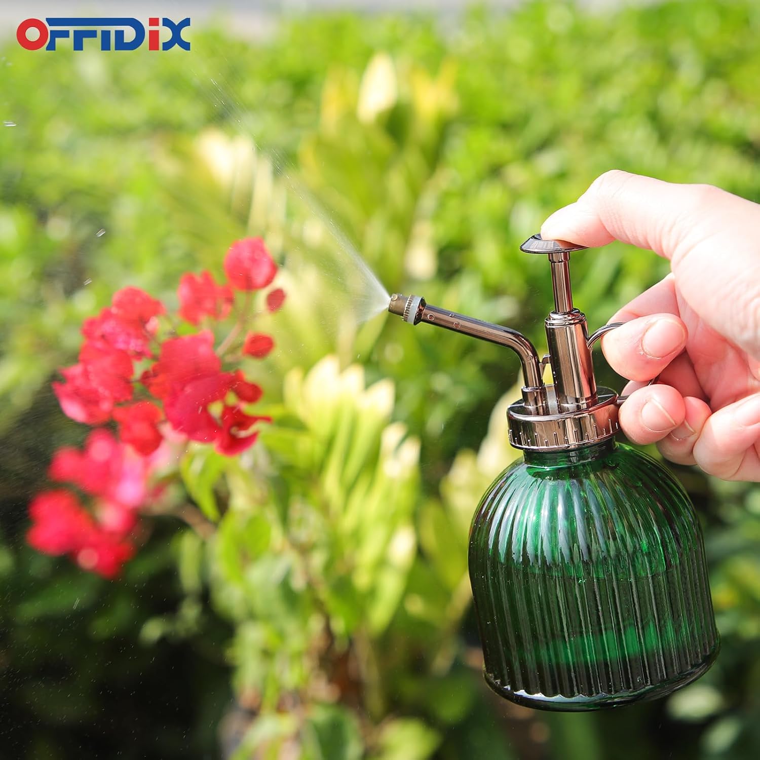 OFFIDIX Plant Mister Spray Bottle Glass Mister for Inside 6.3" Tall Vintage Style with Bronze Plastic Top Pump One Hand Watering Can for Indoor Potted Plants Terrariums Green-VerdiqueGarden