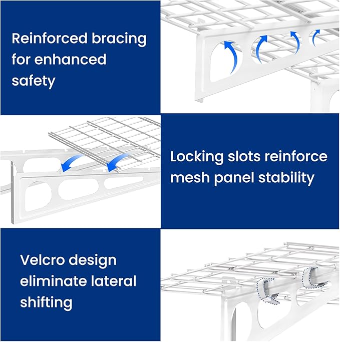 LEXIMOUNTS 2-Pack 2x4ft Garage Shelving with Hooks, 24-inch-by-48-inch Wall Shelf Garage Storage Racks Floating Shelves, White-VerdiqueGarden